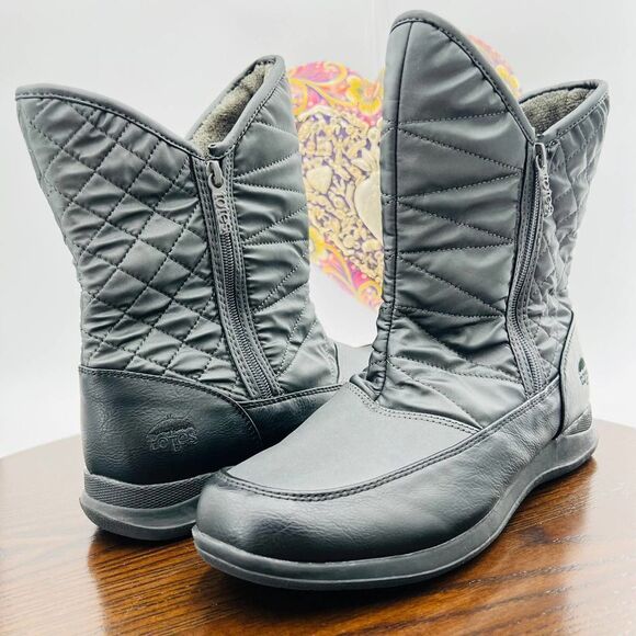 Totes Erin Waterproof Snow Gray Boots Size 10 - Picture 8 of 11